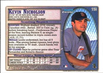 1998 Bowman Chrome #338 Kevin Nicholson Back