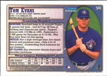 1998 Bowman Chrome #341 Tom Evans Back