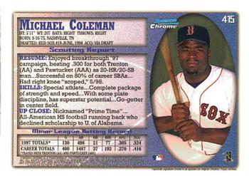 1998 Bowman Chrome #415 Michael Coleman Back