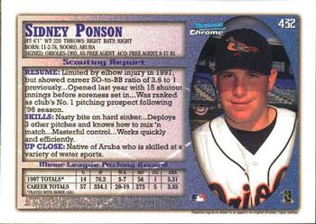 1998 Bowman Chrome #432 Sidney Ponson Back