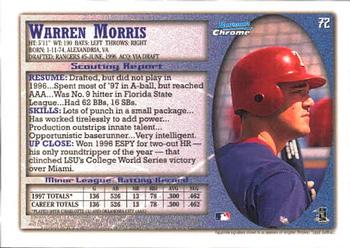 1998 Bowman Chrome #72 Warren Morris Back