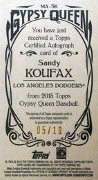 2015 Topps Gypsy Queen - Mini Autographs #MA-SK Sandy Koufax Back