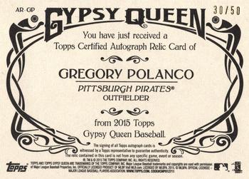 2015 Topps Gypsy Queen - Relic Autographs #AR-GP Gregory Polanco Back