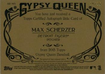2015 Topps Gypsy Queen - Relic Autographs Gold #AR-MS Max Scherzer Back