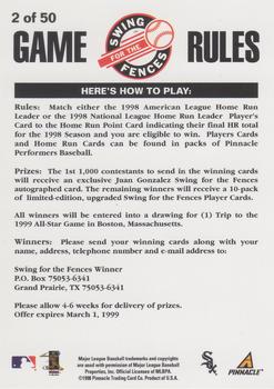 1998 Pinnacle Performers - Swing for the Fences Players #2 Albert Belle Back