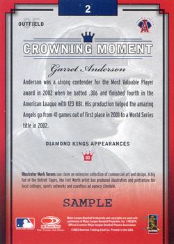 2003 Donruss Diamond Kings - Samples Silver #2 Garret Anderson Back