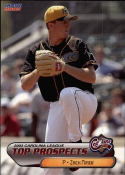 2003 Choice Carolina League Top Prospects #10 Zach Miner Front
