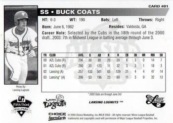 2003 Choice Midwest League All-Stars #01 Buck Coats Back