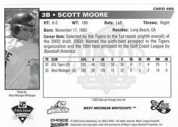 2003 Choice Midwest League All-Stars #08 Scott Moore Back