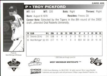 2003 Choice Midwest League All-Stars #09 Troy Pickford Back