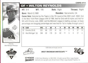 2003 Choice Midwest League All-Stars #11 Wilton Reynolds Back