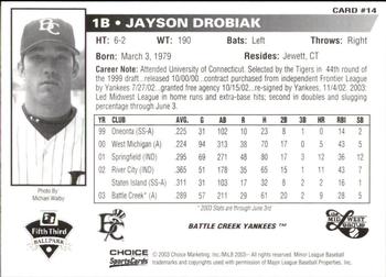 2003 Choice Midwest League All-Stars #14 Jayson Drobiak Back