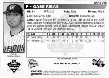 2003 Choice Midwest League All-Stars #20 Gabe Ribas Back