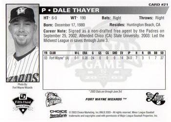 2003 Choice Midwest League All-Stars #21 Dale Thayer Back