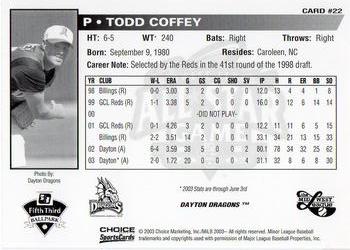 2003 Choice Midwest League All-Stars #22 Todd Coffey Back
