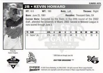 2003 Choice Midwest League All-Stars #25 Kevin Howard Back