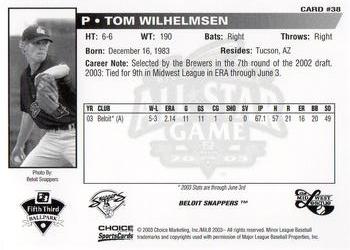 2003 Choice Midwest League All-Stars #38 Tom Wilhelmsen Back