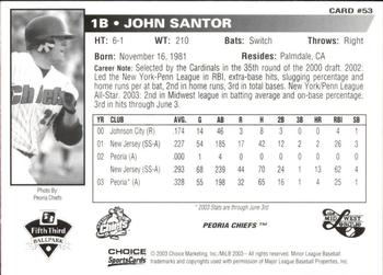 2003 Choice Midwest League All-Stars #53 John Santor Back