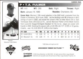 2003 Choice Midwest League All-Stars #55 T.A. Fulmer Back