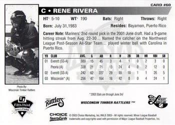 2003 Choice Midwest League All-Stars #60 Rene Rivera Back