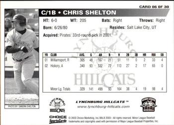 2003 Choice Lynchburg Hillcats #06 Chris Shelton Back