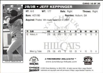 2003 Choice Lynchburg Hillcats #10 Jeff Keppinger Back