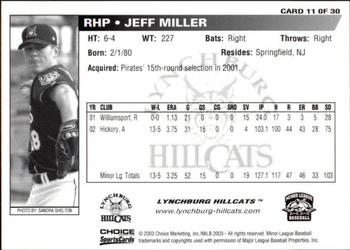 2003 Choice Lynchburg Hillcats #11 Jeff Miller Back