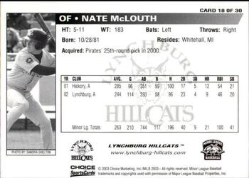 2003 Choice Lynchburg Hillcats #18 Nate McLouth Back