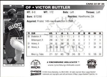 2003 Choice Lynchburg Hillcats #22 Victor Buttler Back