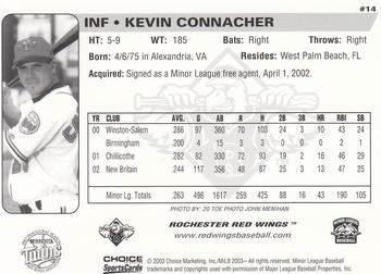 2003 Choice Rochester Red Wings #14 Kevin Connacher Back