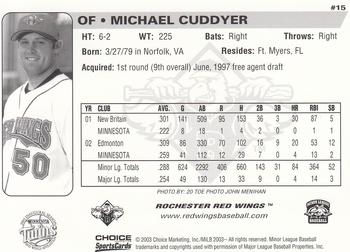 2003 Choice Rochester Red Wings #15 Michael Cuddyer Back