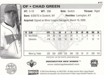 2003 Choice Rochester Red Wings #17 Chad Green Back