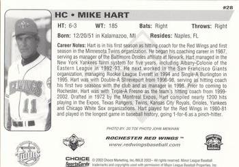 2003 Choice Rochester Red Wings #28 Mike Hart Back