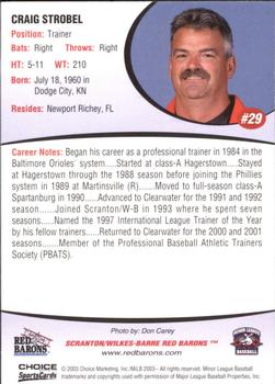 2003 Choice Scranton/Wilkes-Barre Red Barons #29 Craig Strobel Back