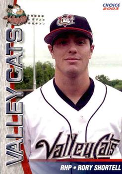2003 Choice Tri-City ValleyCats #01 Rory Shortell Front