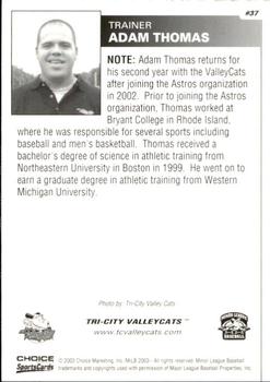 2003 Choice Tri-City ValleyCats #37 Adam Thomas Back