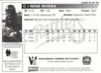 2003 Choice Wisconsin Timber Rattlers #01 Rene Rivera Back