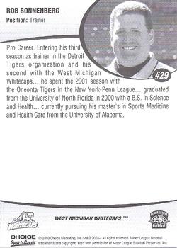 2003 Choice West Michigan Whitecaps #29 Rob Sonnenberg Back
