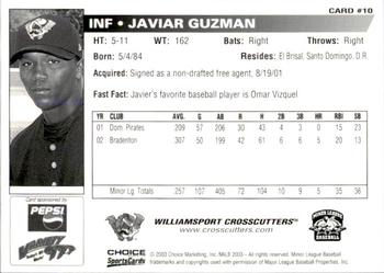 2003 Choice Williamsport Crosscutters #10 Javier Guzman Back