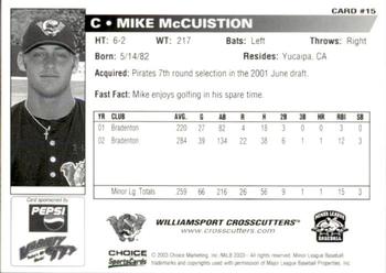 2003 Choice Williamsport Crosscutters #15 Mike McCuistion Back