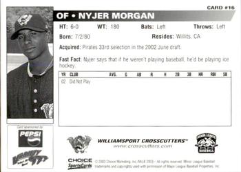 2003 Choice Williamsport Crosscutters #16 Nyjer Morgan Back