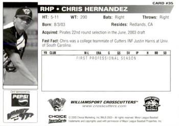 2003 Choice Williamsport Crosscutters #35 Chris Hernandez Back