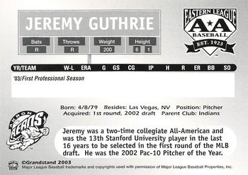 2003 Grandstand Eastern League Top Prospects #NNO Jeremy Guthrie Back