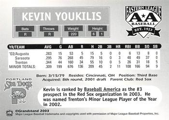 2003 Grandstand Eastern League Top Prospects #NNO Kevin Youkilis Back