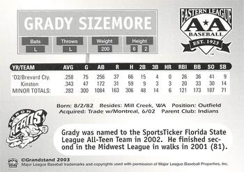 2003 Grandstand Eastern League Top Prospects #NNO Grady Sizemore Back