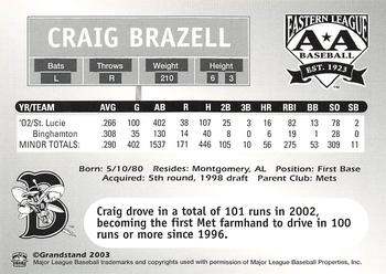 2003 Grandstand Eastern League Top Prospects #NNO Craig Brazell Back