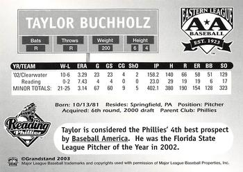 2003 Grandstand Eastern League Top Prospects #NNO Taylor Buchholz Back