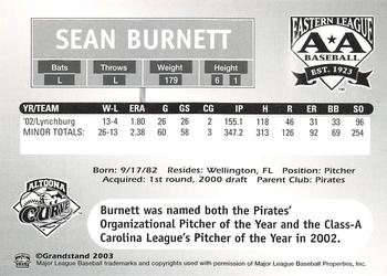 2003 Grandstand Eastern League Top Prospects #NNO Sean Burnett Back