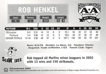 2003 Grandstand Eastern League Top Prospects #NNO Rob Henkel Back