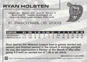 2003 Grandstand El Paso Diablos #NNO Ryan Holsten Back